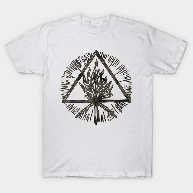 ANCIENT FIRE SYMBOLS - black grunge T-Shirt by shethemastercovets